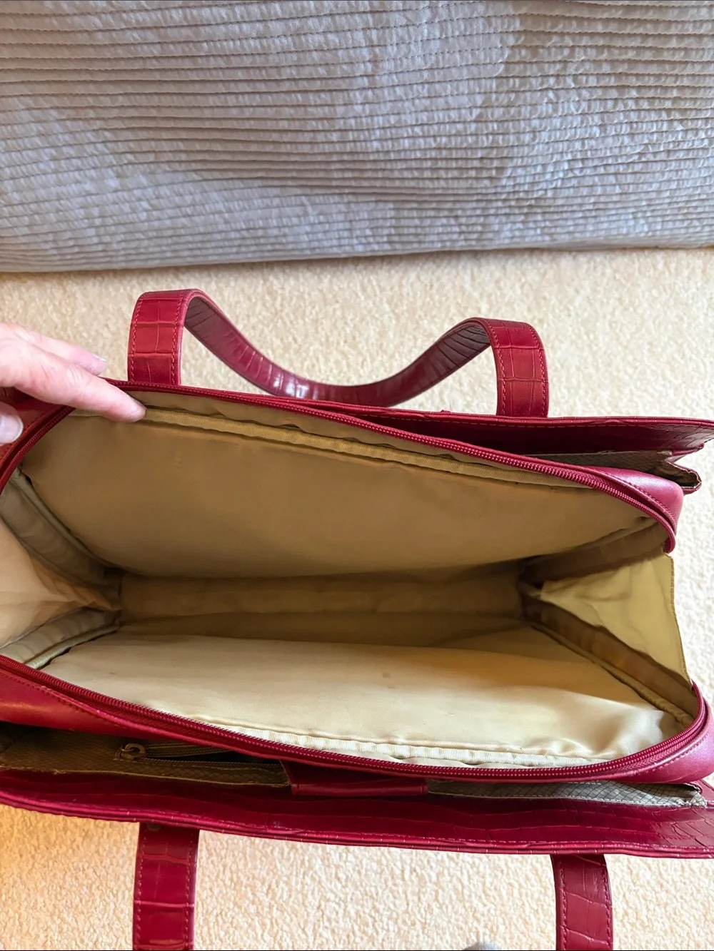 Buxton Stylish Red Women’s Tote Bag with Croc-Texture Trim